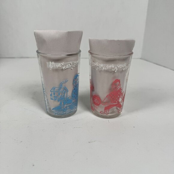 Vintage Howdy Doody Welch’s Juice Glasses Lot of 2 Dilly Dally Clarabell 1960s - Picture 3 of 6